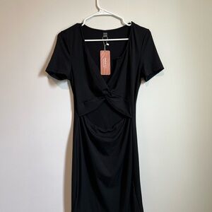 SHEIN Black Ruched Wrap Mini Dress